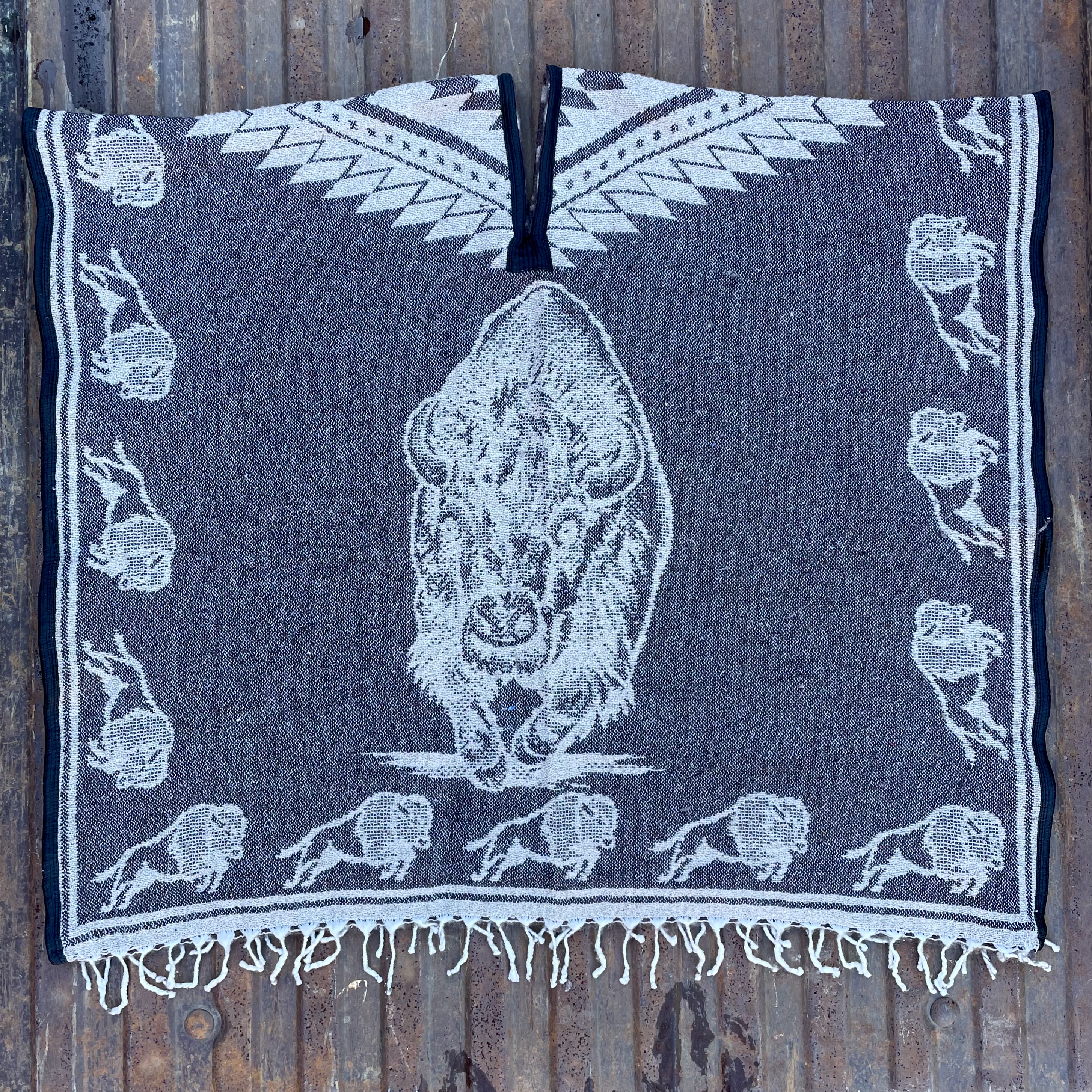 Poncho buffalo blå/svart 