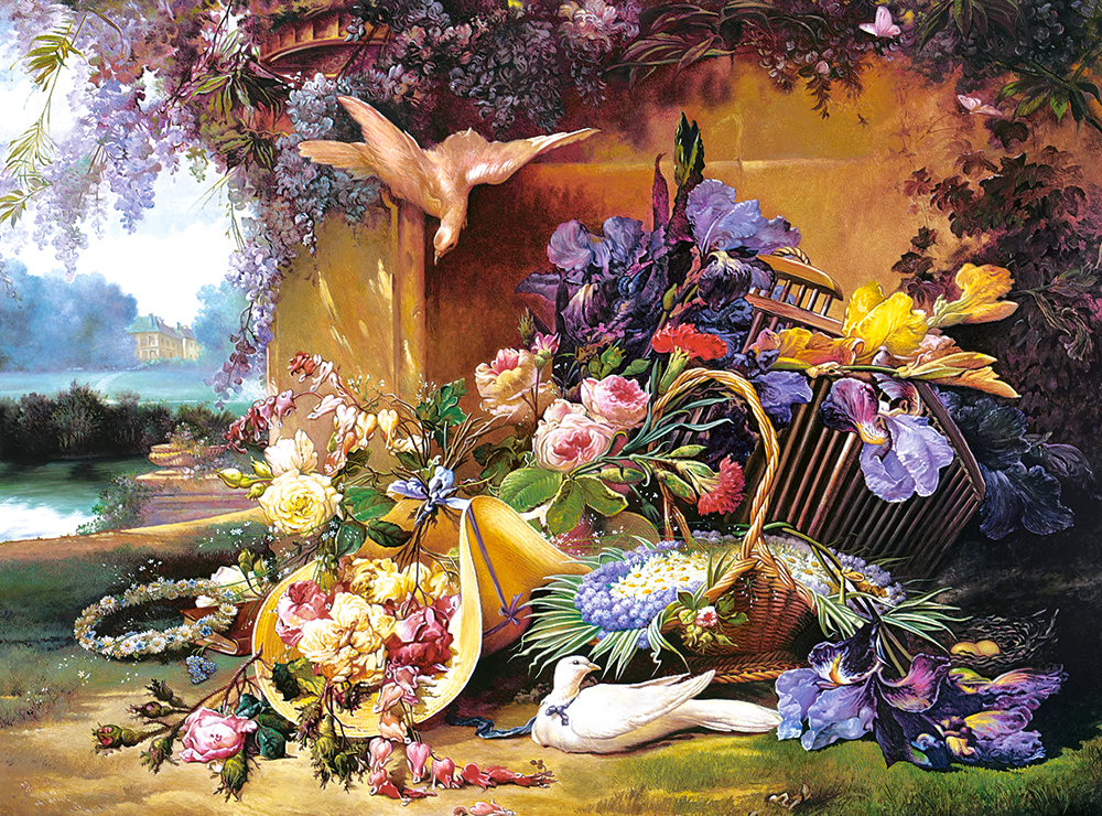 Elegant Still Life with Flowers, Eugene Bidau., puslespil med 2000 brikker (C-200276)