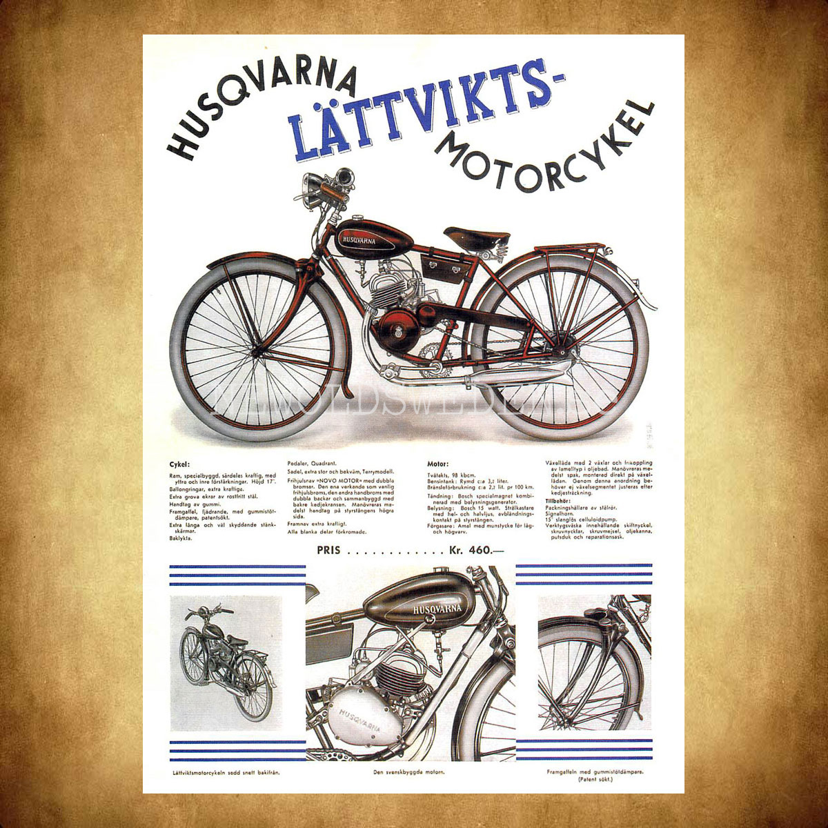 HUSQVARNA LÄTTVIKS-MOTORCYKEL - Vykort A5 - 2