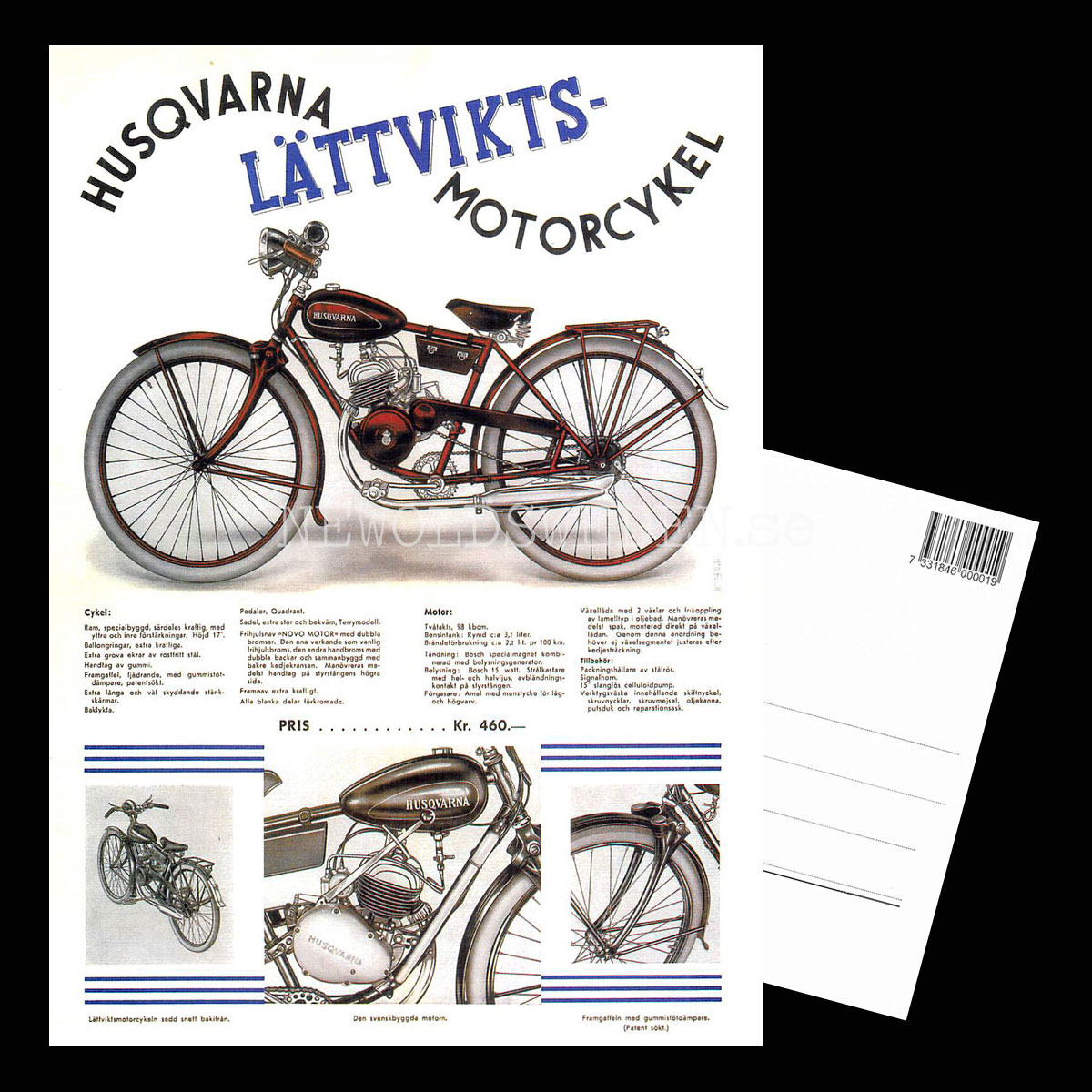 HUSQVARNA LÄTTVIKS-MOTORCYKEL - Vykort A5 - 3