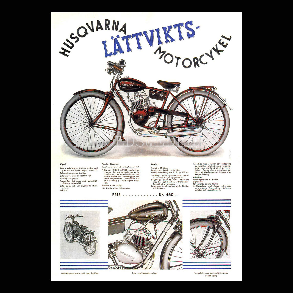 HUSQVARNA LÄTTVIKS-MOTORCYKEL - Vykort A5
