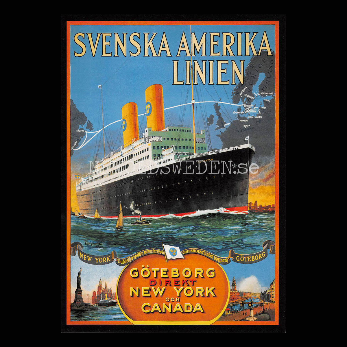 SVENSKA AMERIKA LINIEN SAL - M/S GRIPSHOLM Vykort A5