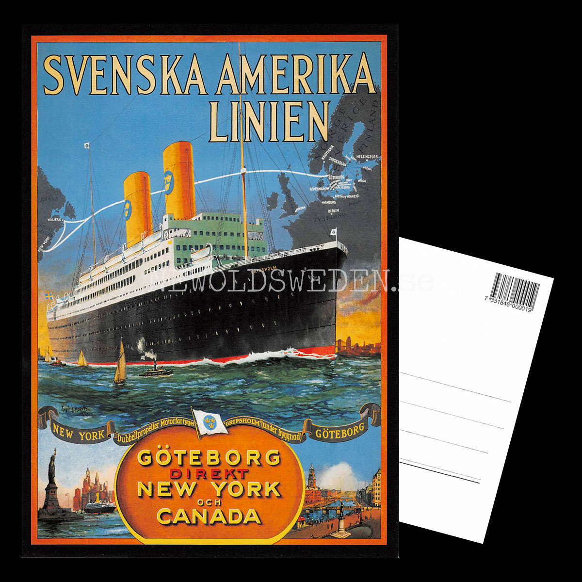 SVENSKA AMERIKA LINIEN SAL - M/S GRIPSHOLM Vykort A5 - 3