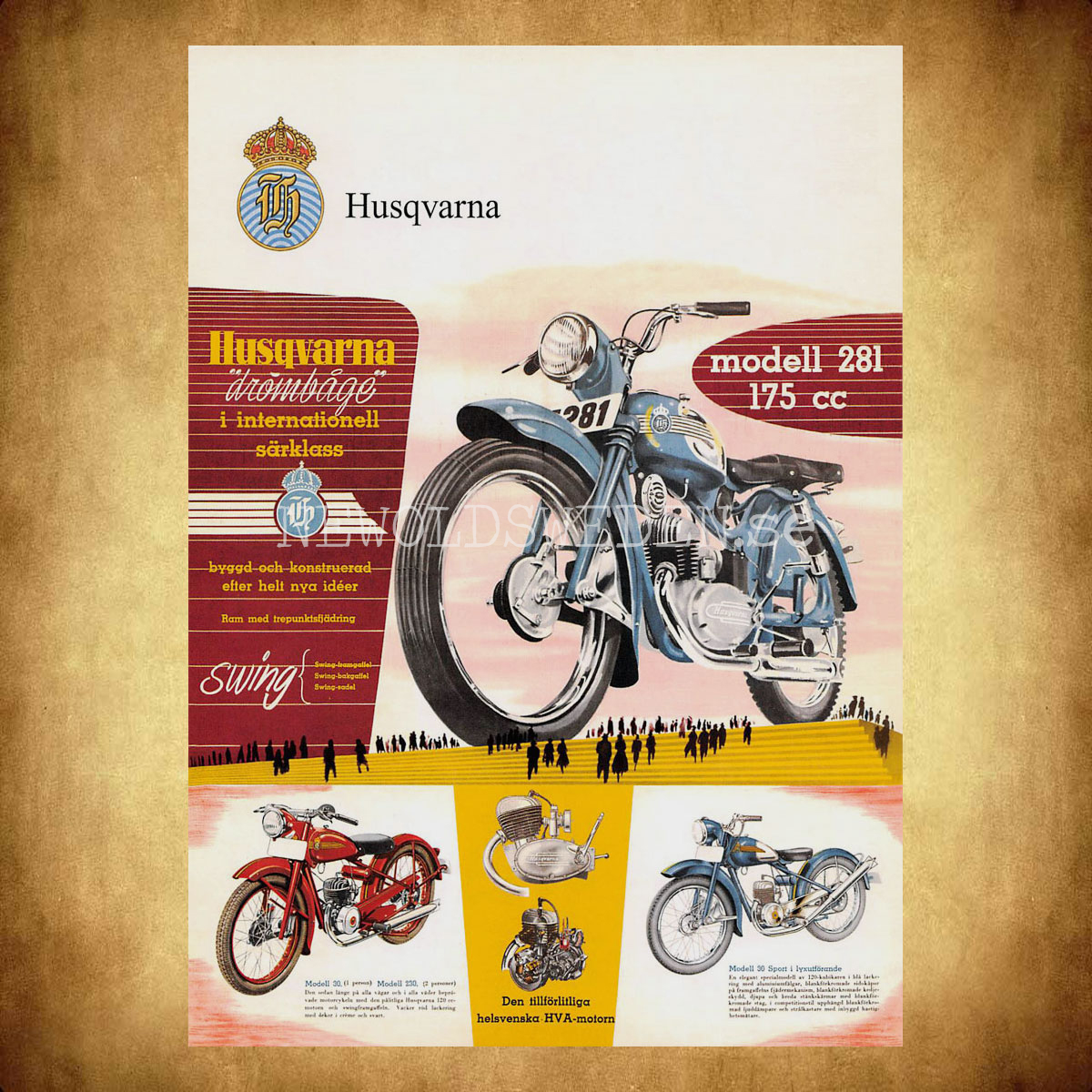 HUSQVARNA Modell 281 175 cc / Modell 30, 230 och 30 Sport - Vykort A5 - 2