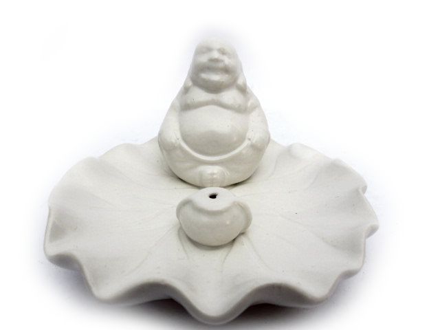 Vit  Buddha Rökelsebrännare i Keramik - 2