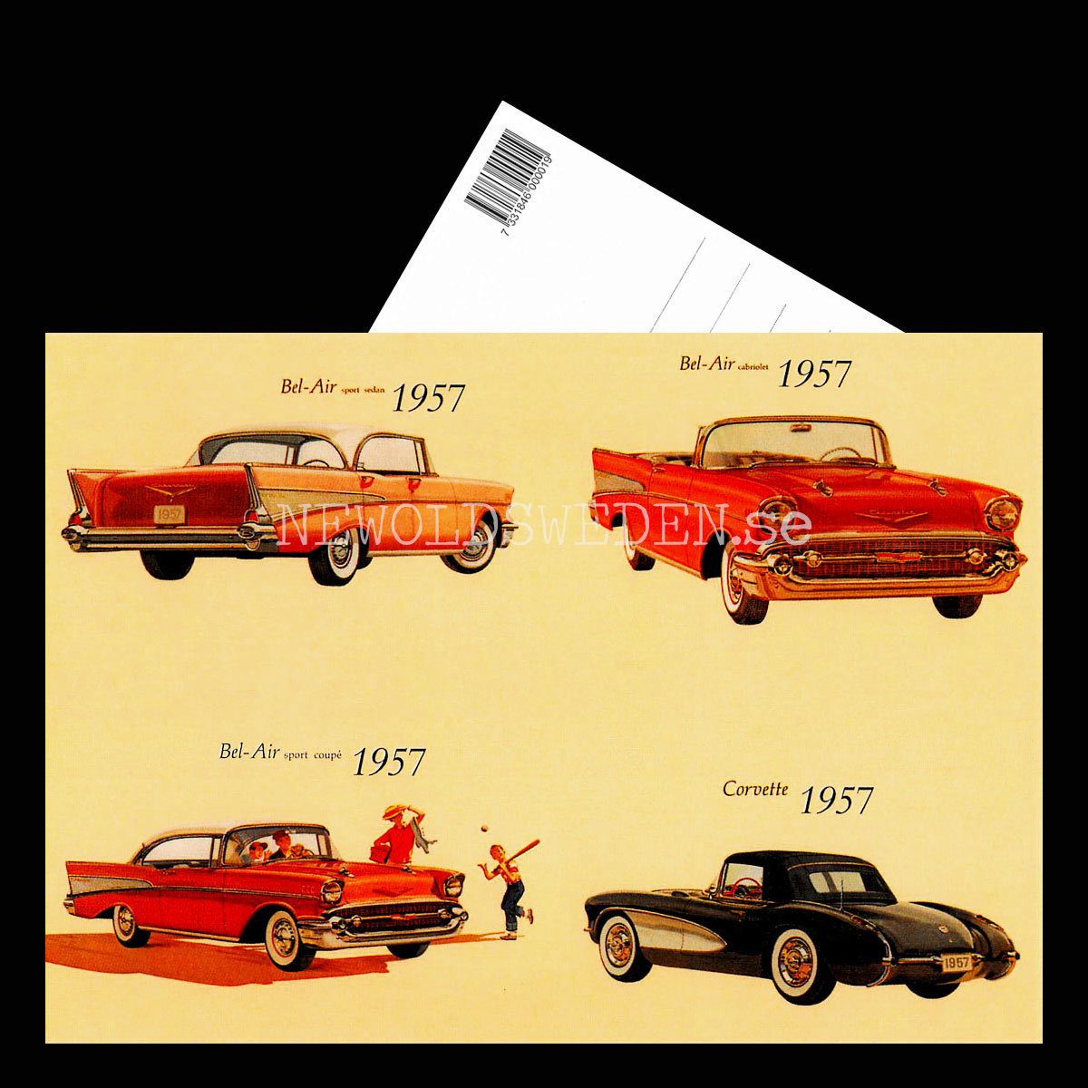 Chevrolet 1957 - Bel-Air Sedan Coupé Cab & Corvette - Vykort A5 - 3