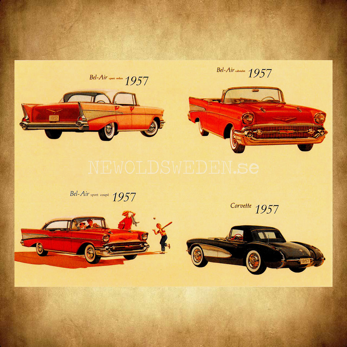 Chevrolet 1957 - Bel-Air Sedan Coupé Cab & Corvette - Vykort A5 - 2