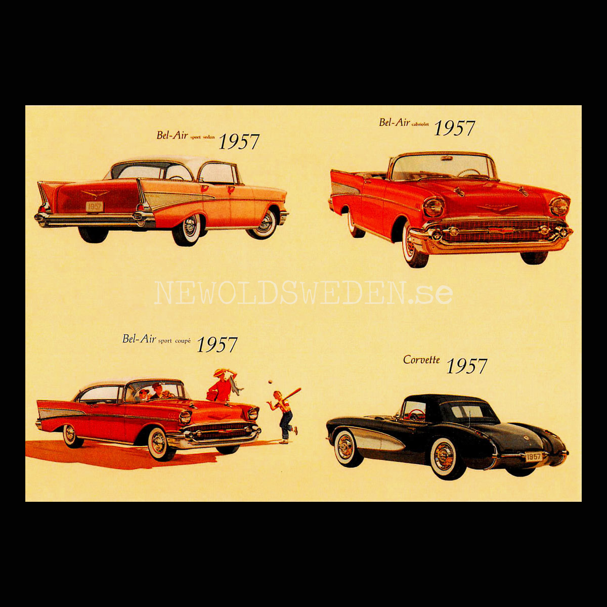 Chevrolet 1957 - Bel-Air Sedan Coupé Cab & Corvette - Vykort A5