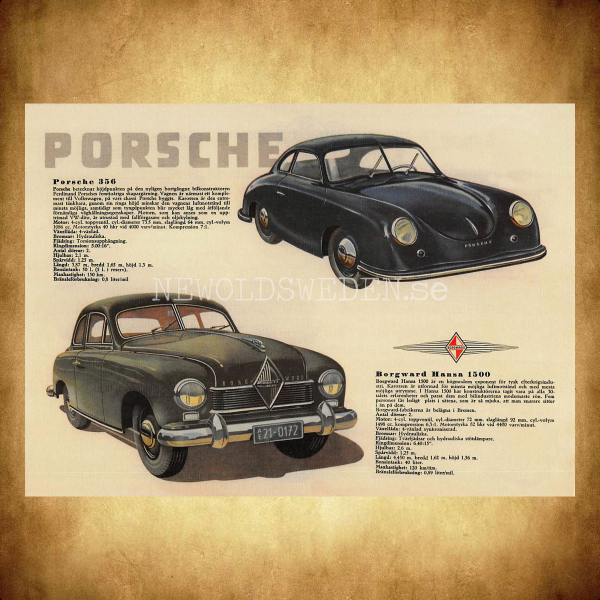 Porsche 356 & Borgward Hansa 1500 - Vykort A5 - 2