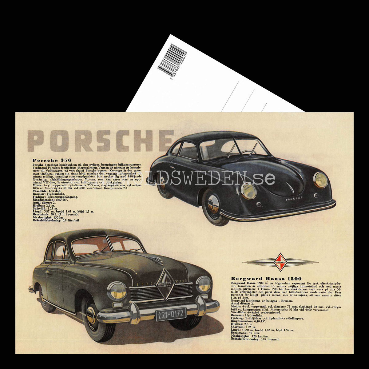 Porsche 356 & Borgward Hansa 1500 - Vykort A5 - 3
