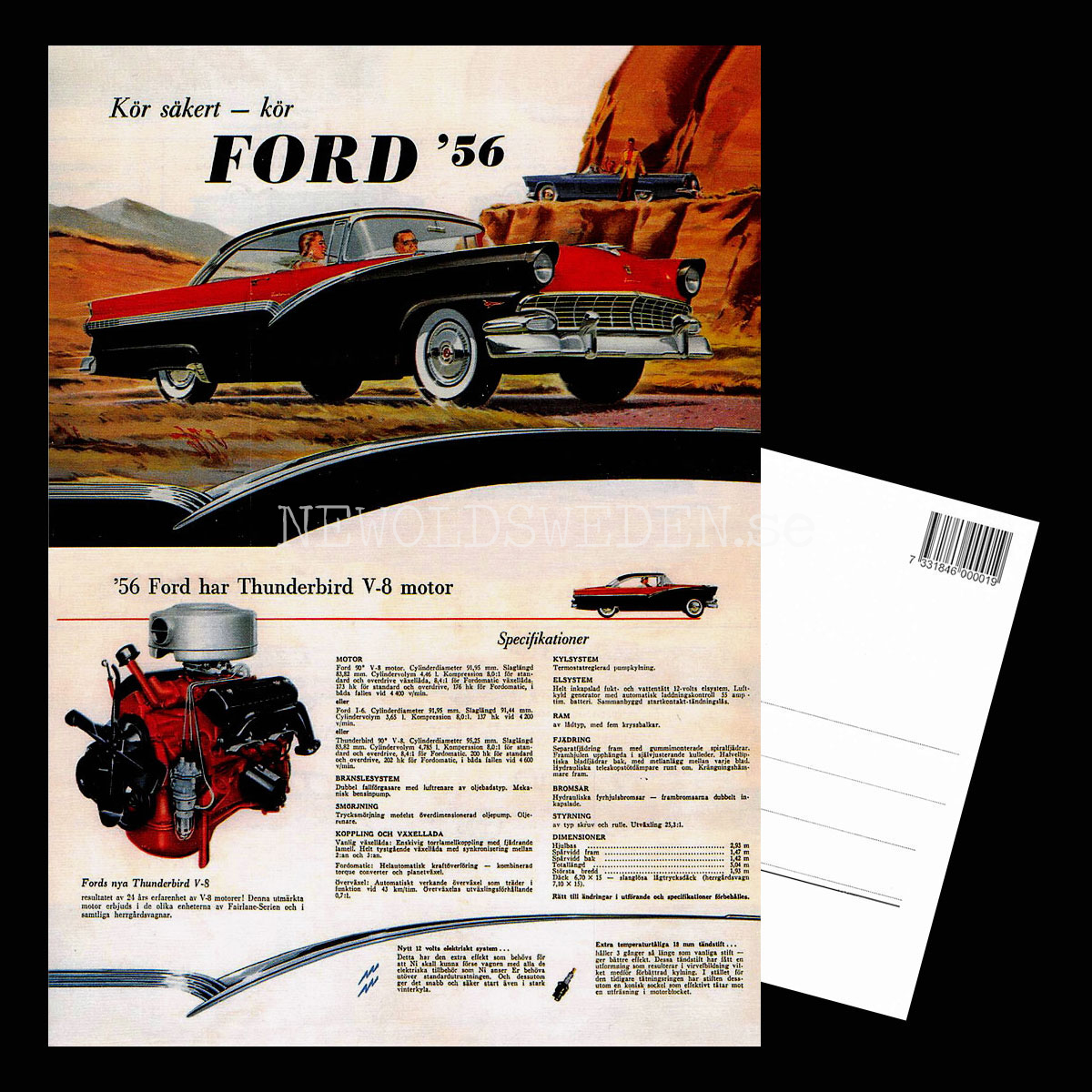 Ford '56 har Thunderbird V8 motor - Vykort A5 - 3