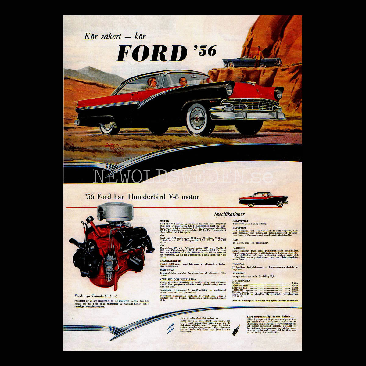 Ford '56 har Thunderbird V8 motor - Vykort A5