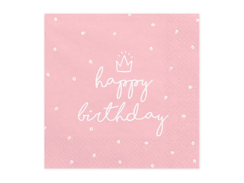 Servetter rosa happy birthday 33x33cm 20st