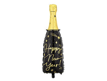 Folieballong Champagneflaska "Happy New Year" Svart/Guld