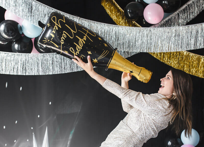 Folieballong Champagneflaska "Happy New Year" Svart/Guld - 2