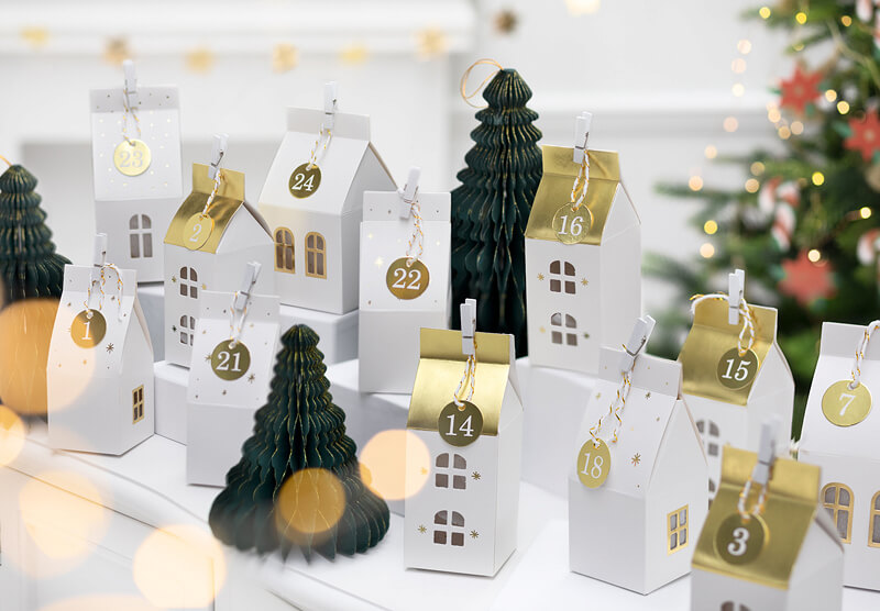 Adventskalender 24 st  Hus Vitt & Guld  - 2
