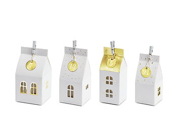Adventskalender 24 st  Hus Vitt & Guld 