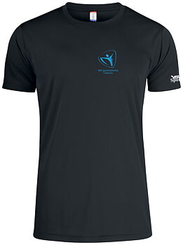 Basic Active-T-shirt, junior- och seniormodell, med NIF-gymnasternas logo i turkost