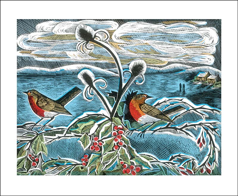 Robins & Holly by Angela Harding,  Greeting Card