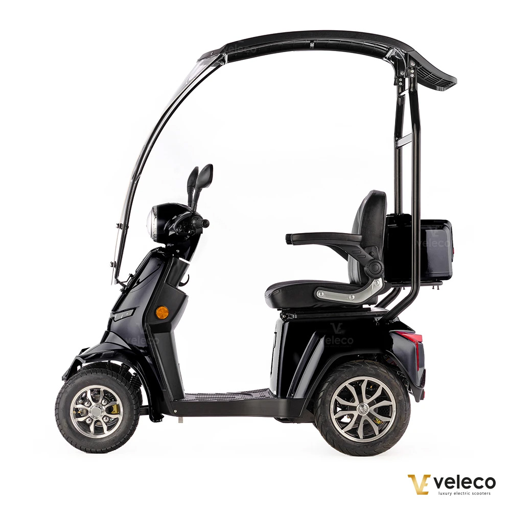 Promenadscooter med tak från sidan svart promenadscooter bäst i test 4hjul också kallad för promenadskoter permobil med tak
