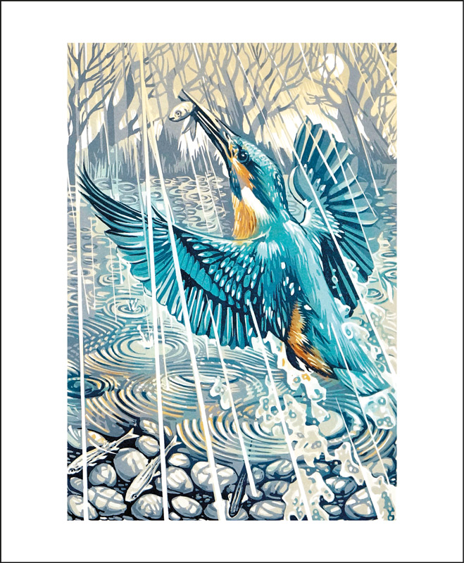 Kingfisher, Evening Rain By Martin Truefitt-Baker, Greeting Card