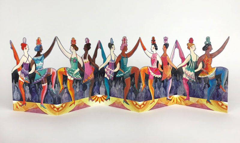 Cabaret Dancers die cut chain of cabaret ladies by Sarah Young, Greeting Card