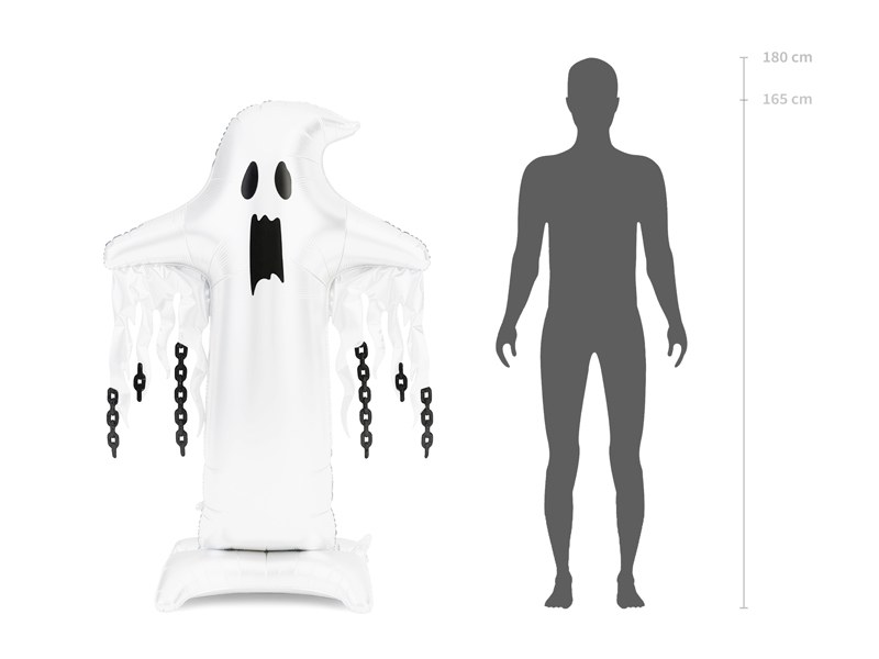 XXL spökballong 165 cm jämförd med vuxen person