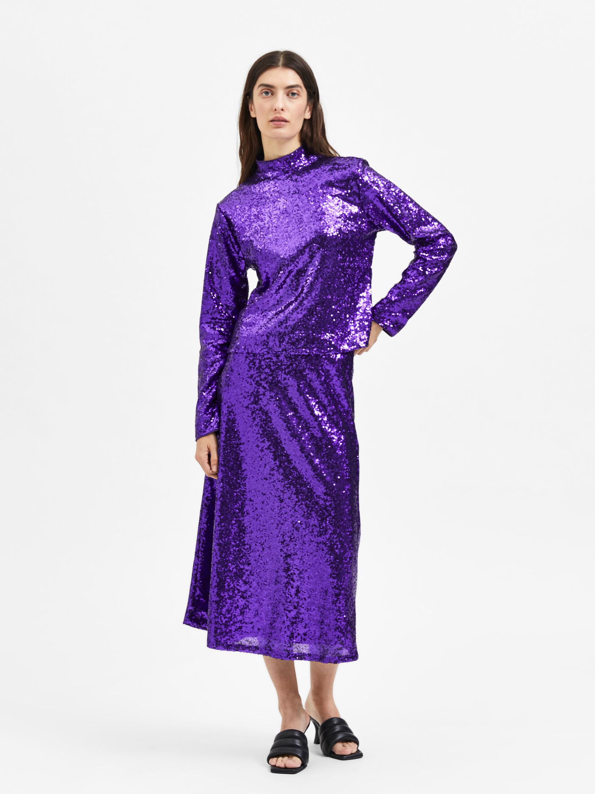 Selected Femme Sequin mid skirt - 2