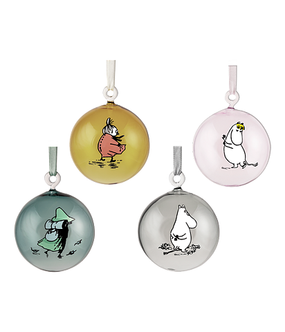 Mumin julkulor i glas i fin presentförpackning,  Ø 7 cm