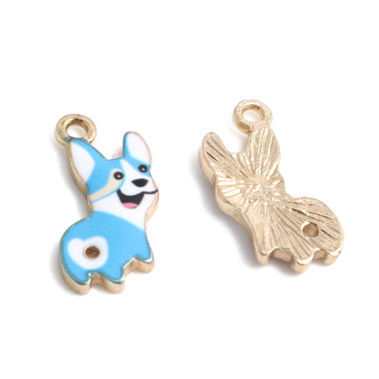 Berlock -  Emaljerad Hund, Corgi  Blå - 2