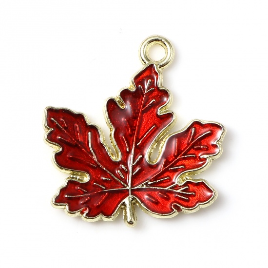 Berlock -  Enameld  Maple Leaf, red