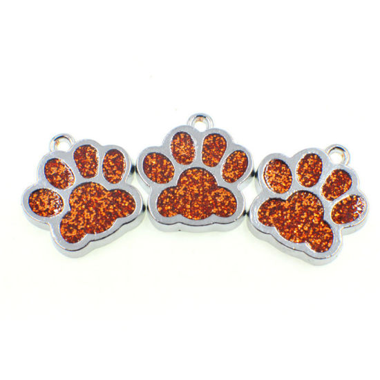 Charm  Enamel Paw, Orange glitter