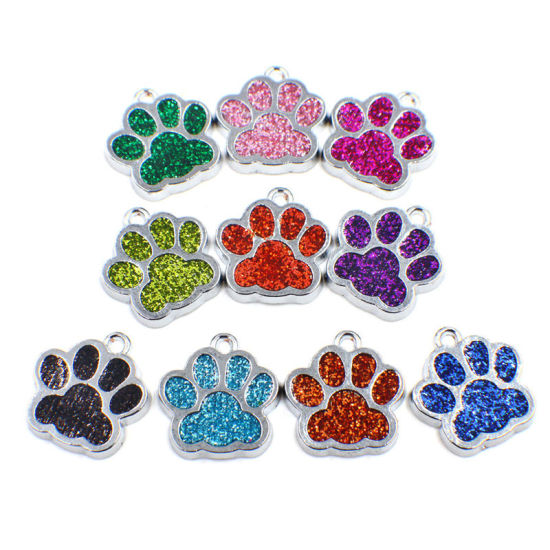 Charm  Enamel Paw, Orange glitter - 2