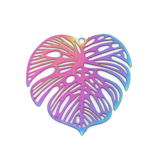 Charm Painted flower Monstera, Stainelss Steel AB