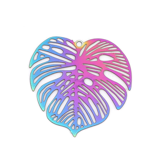Charm Painted flower Monstera, Stainelss Steel AB - 2