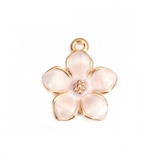 Charm   Enameld  flower, pearl pinkBe-2162