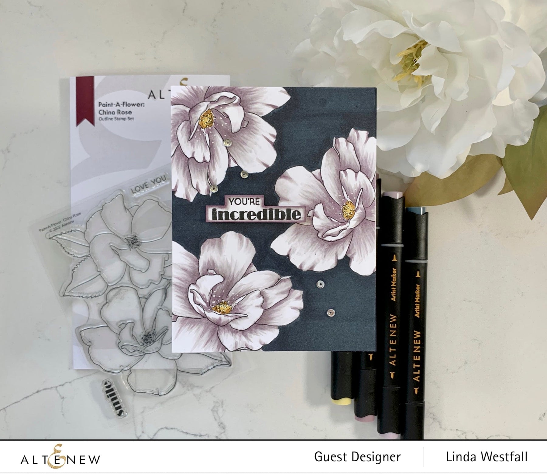 ALTENEW -Paint-A-Flower: China Rose Outline Stamp Set - 7