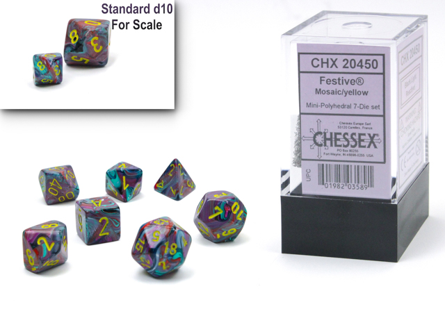 Chessex: Festive Mini-hedral Mosaic/Yellow 7-Die set