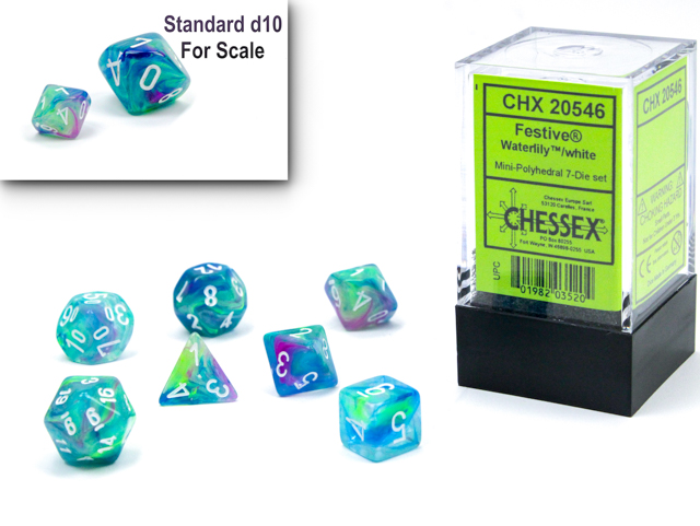 Chessex: Festive Mini-hedral Waterlily/White 7-Die set