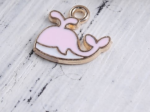 Charm -  Enameld Wale, gold Pink