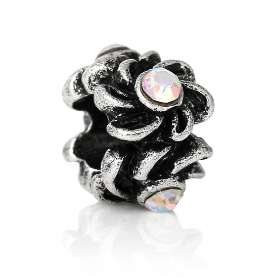 Charm , Metal rhinestone, flower clear AB - 2