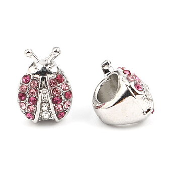 Pärla / hänge - Nyckelpiga,  m rhinestones Rosa
