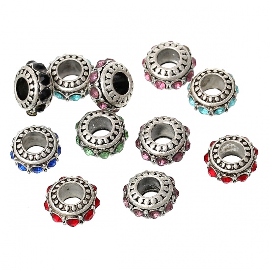 Bead / pendant- Disc Barrel w rhinestones 