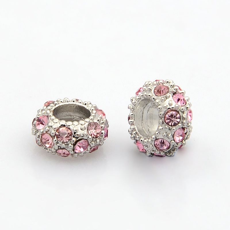 Bead / pendant-- Platina,  lt pink rhinestone