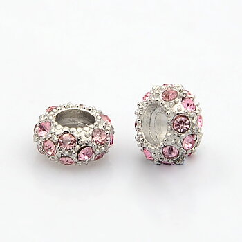 Bead / pendant-- Platina,  lt pink rhinestone