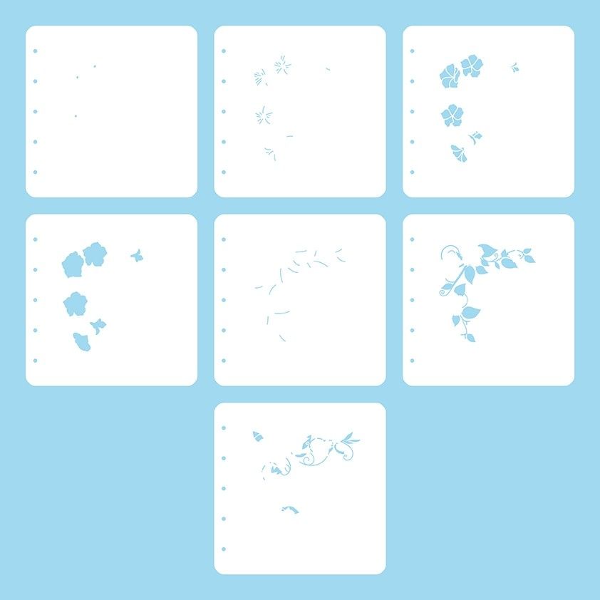 Flower set 1: Set of 7 stencils "flower-corner 1"