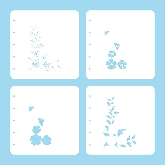 Flower set 3: Set of 4 stencils "Flower corner-2"