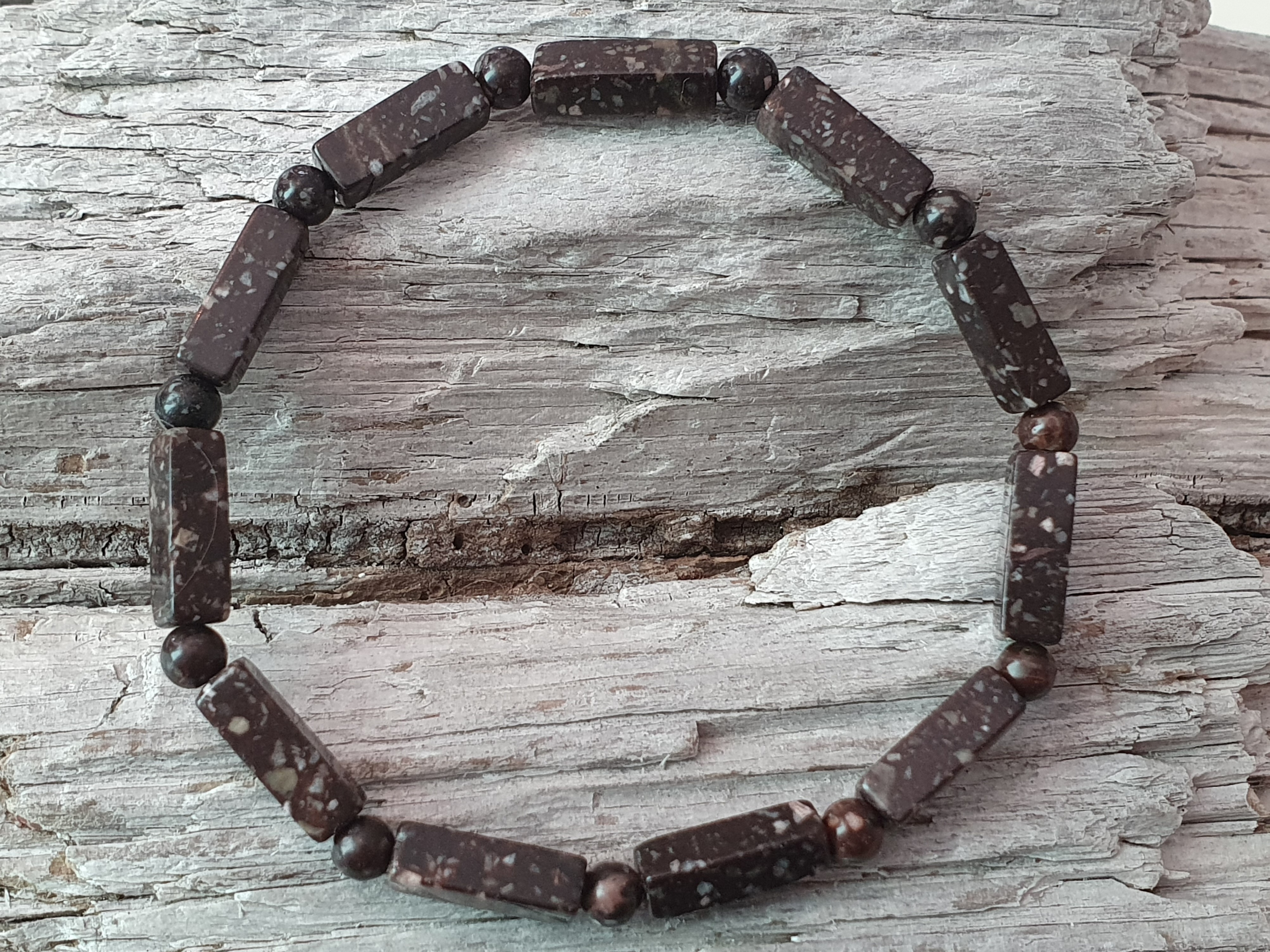 Porfyr armband rektanglar och kulor 4mm, ca. 18,5cm