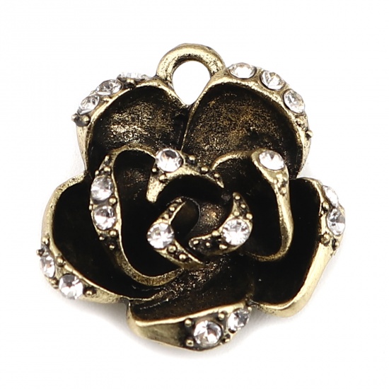 Berlock - Emaljerad Ros, m rhinestones, Brons