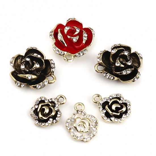 Berlock - Emaljerad Ros, m rhinestones, Brons - 2